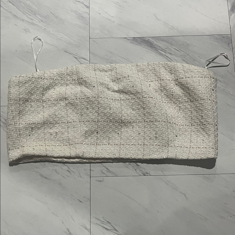 Zara Cream Textured Crop Top